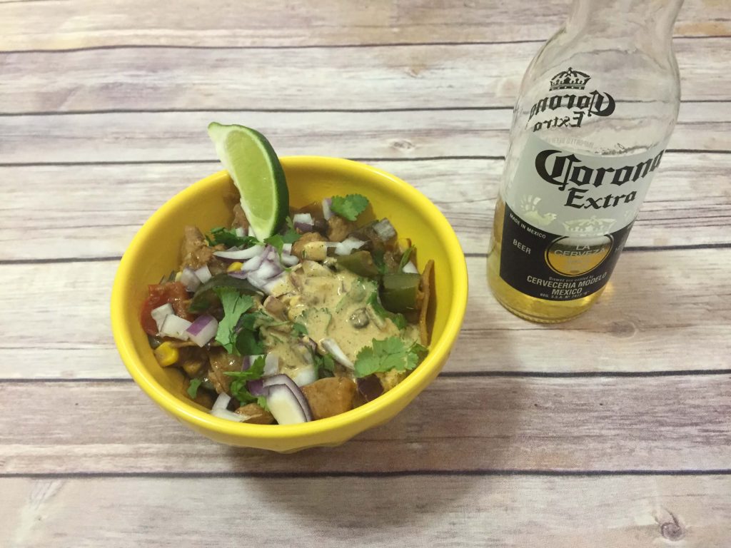 These chicken mole chilaquiles paired perfectly with our Coronas left over from Cinco de Mayo
