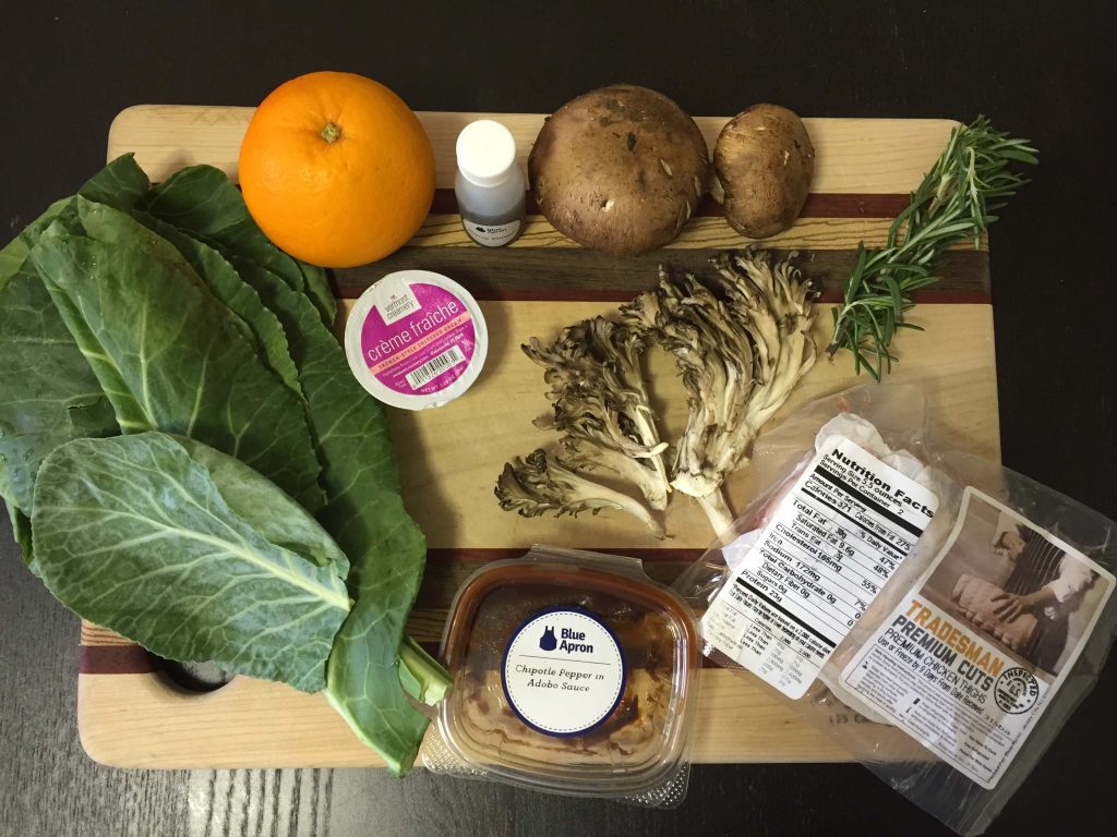 all the blueapron ingredients on cutting board